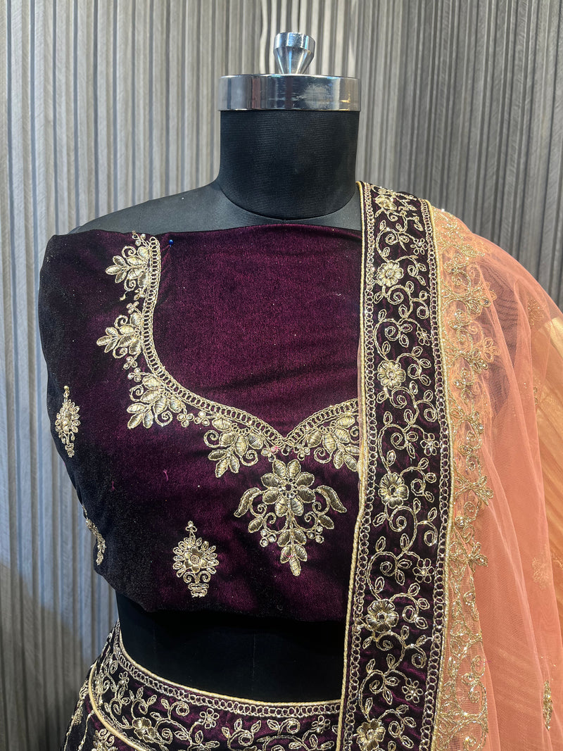 Velvet Bridal Lehenga Choli