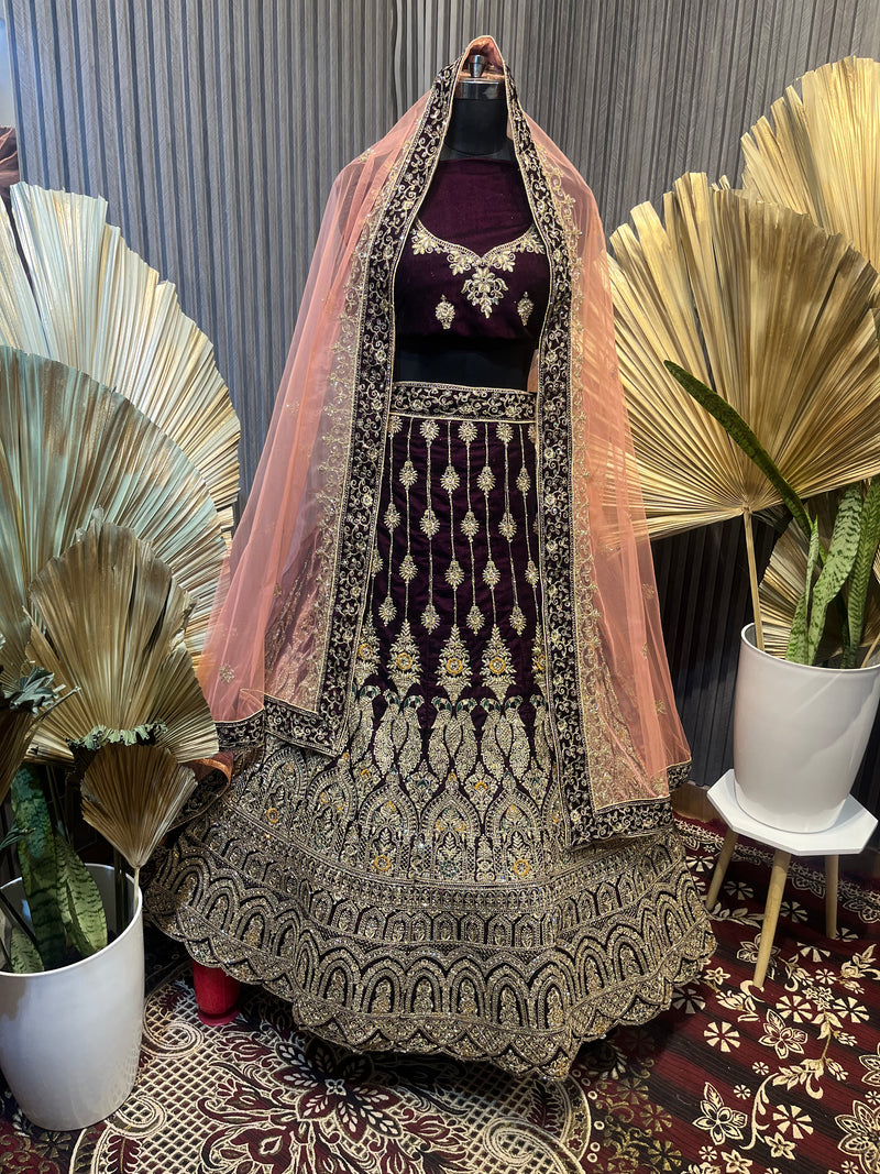 Velvet Bridal Lehenga Choli