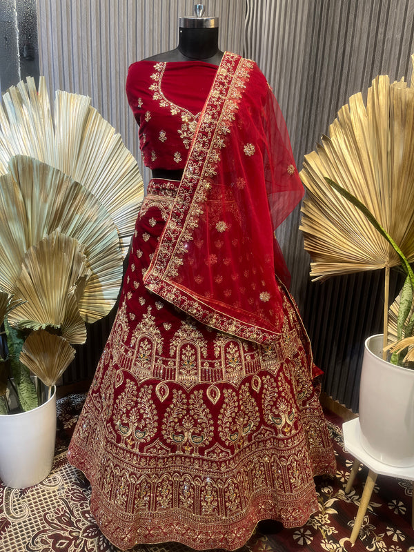 Velvet Bridal Lehenga Choli