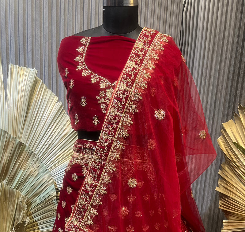 Velvet Bridal Lehenga Choli