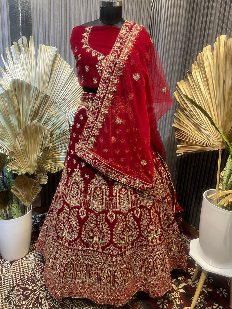 Velvet Bridal Lehenga Choli