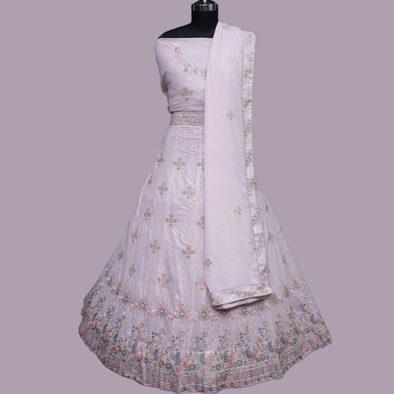 Elegant Light Pink Embroided Lehenga - Swain couture