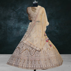 Gold Velvet Lehenga Set with Zari Embroidery - Swain couture