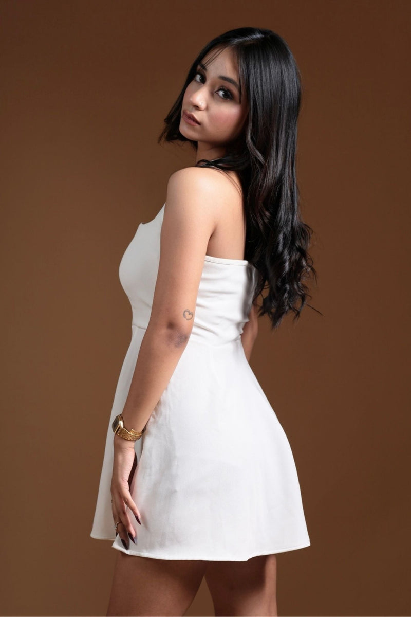 Midnight Luxe: Premium Opal Strappy Flare Short Dress - Swain couture