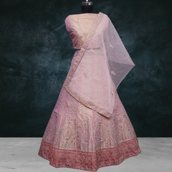 Pink embroidery with sequins Semi - stitch lehenga - Swain couture