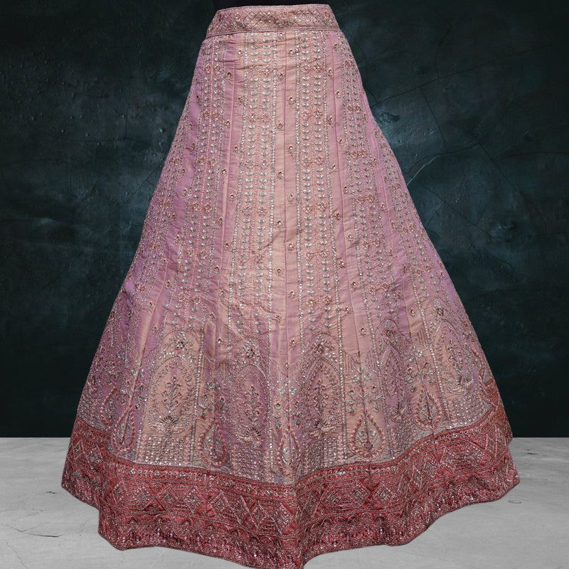 Pink embroidery with sequins Semi - stitch lehenga - Swain couture