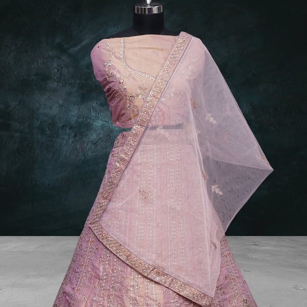 Pink embroidery with sequins Semi - stitch lehenga - Swain couture