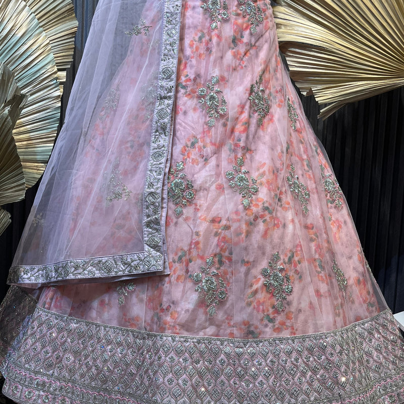 Pink Zari Embroided Silk Lehenga - Swain couture