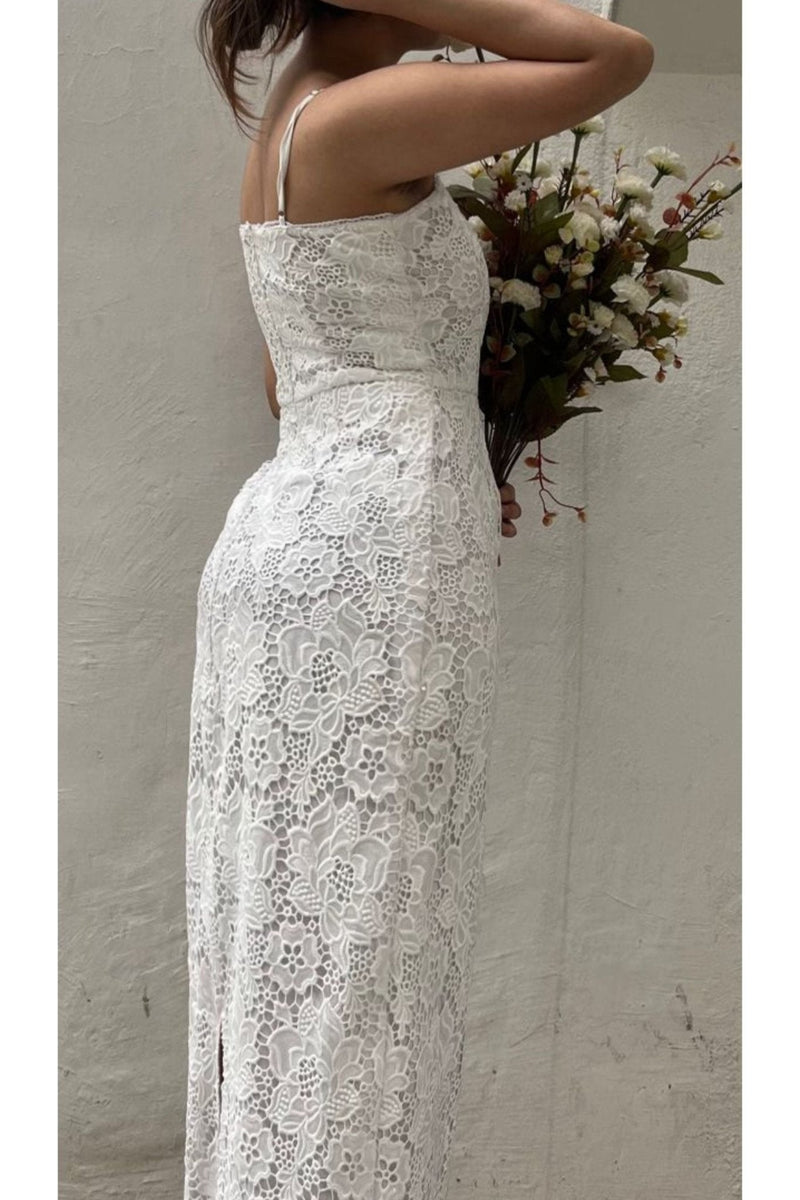 PREMIUM WHITE FLORAL LACI MAXI DRESS - Swain couture