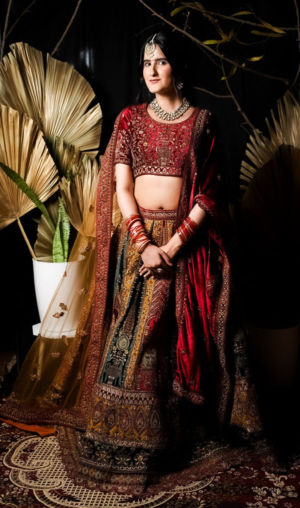 Royal Rajwadi Bridal Lehenga Choli With Double Dupatta - Swain couture