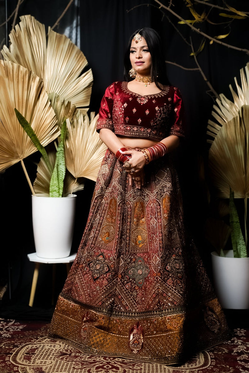 Royal Rajwadi Bridal Lehenga Choli With Double Dupatta - Swain couture