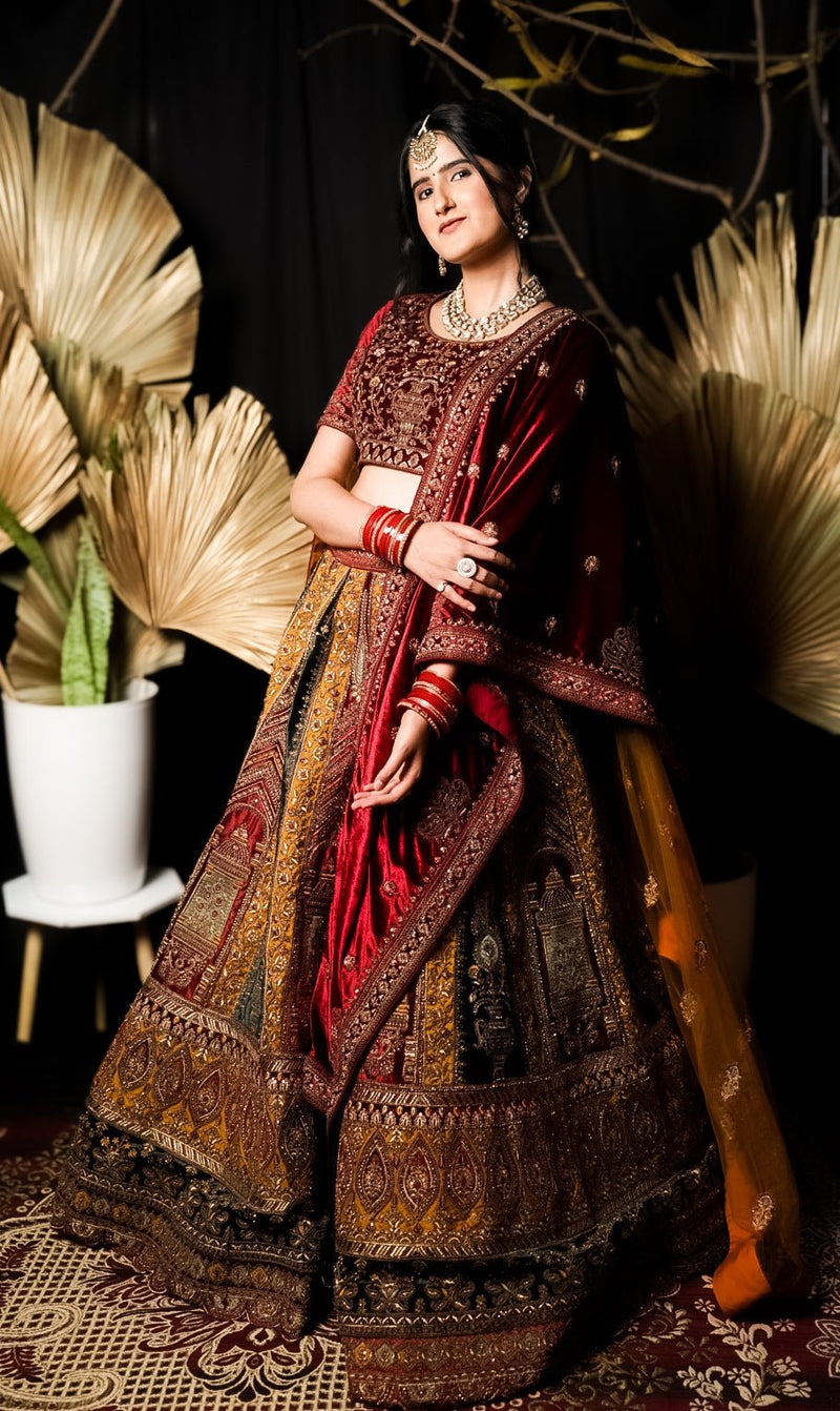 Royal Rajwadi Bridal Lehenga Choli With Double Dupatta - Swain couture