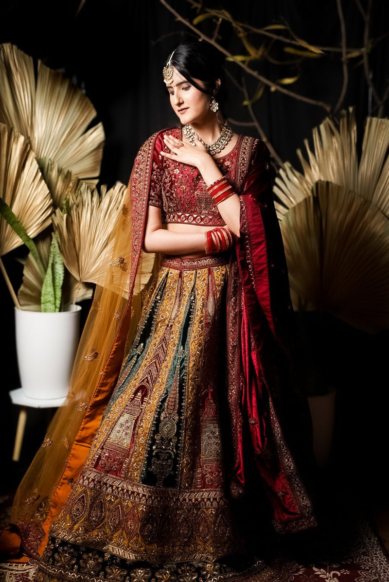 Royal Rajwadi Bridal Lehenga Choli With Double Dupatta - Swain couture