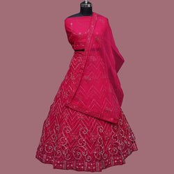 Ruby Pink Zari Embroided Lehenga - Swain couture