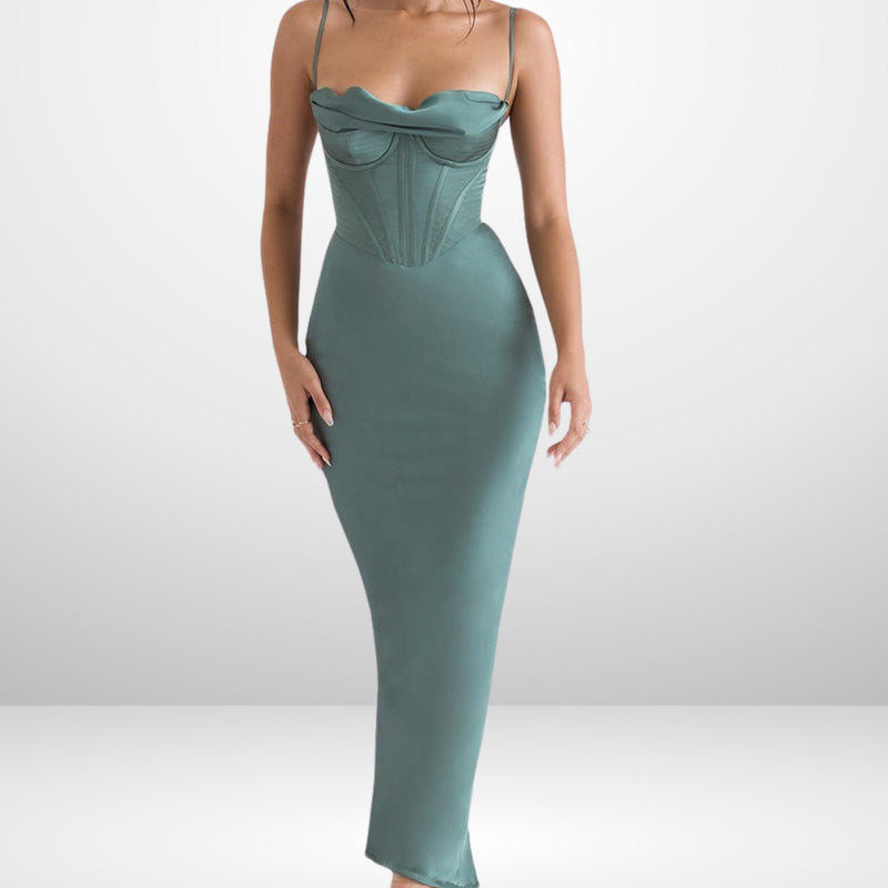 SATIN CORSET MAXI DRESS - Swain couture