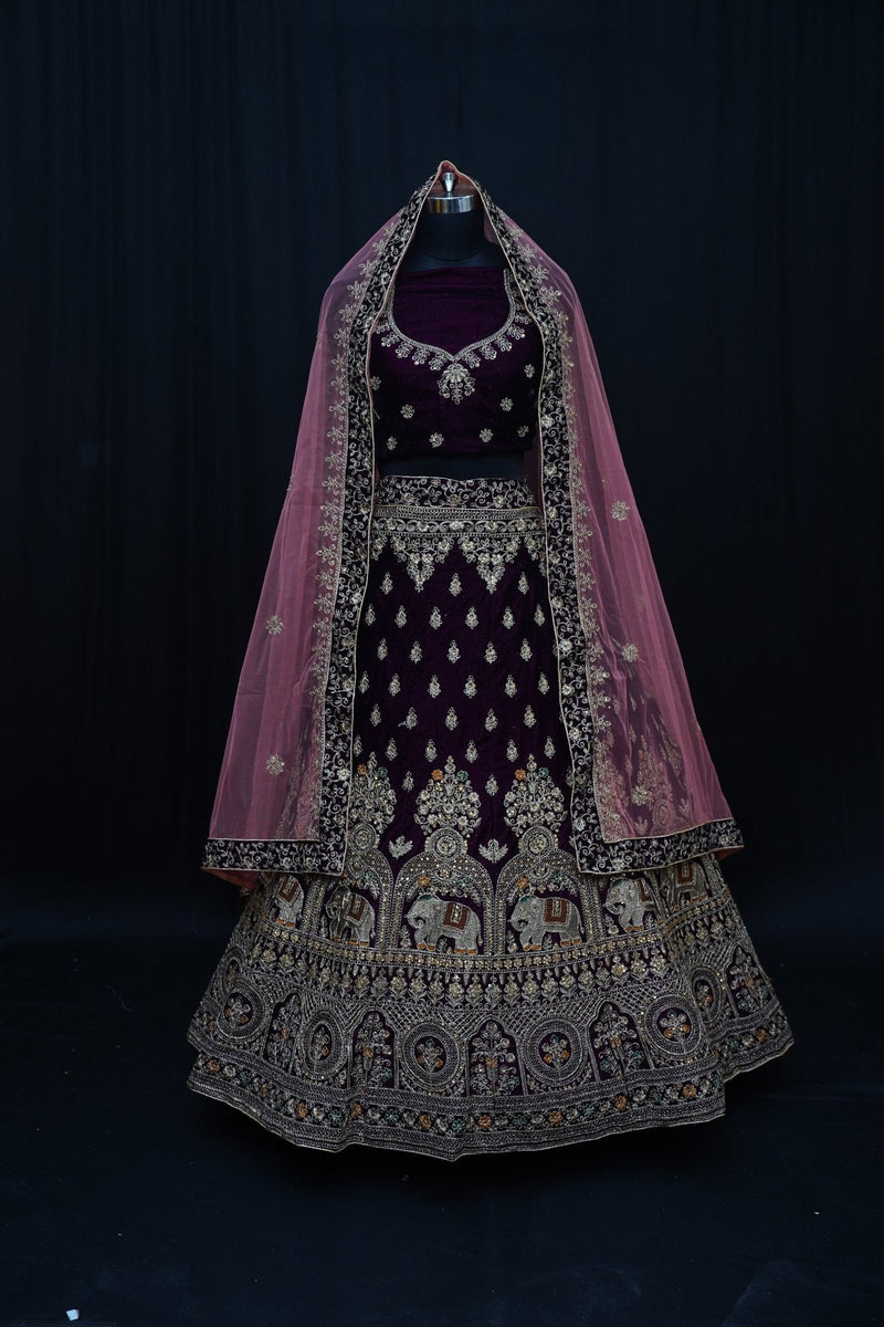 Velvet Bridal Lehenga Choli - Swain couture