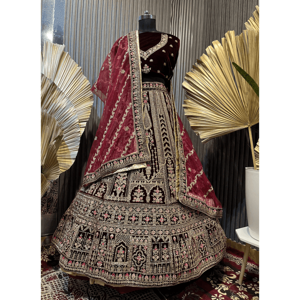 Velvet Bridal Lehenga Choli - Swain couture