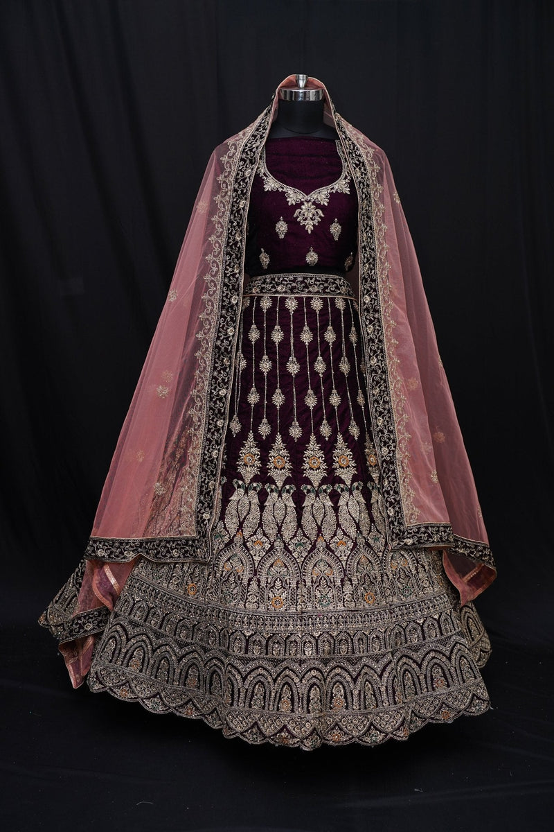 Velvet Bridal Lehenga Choli - Swain couture