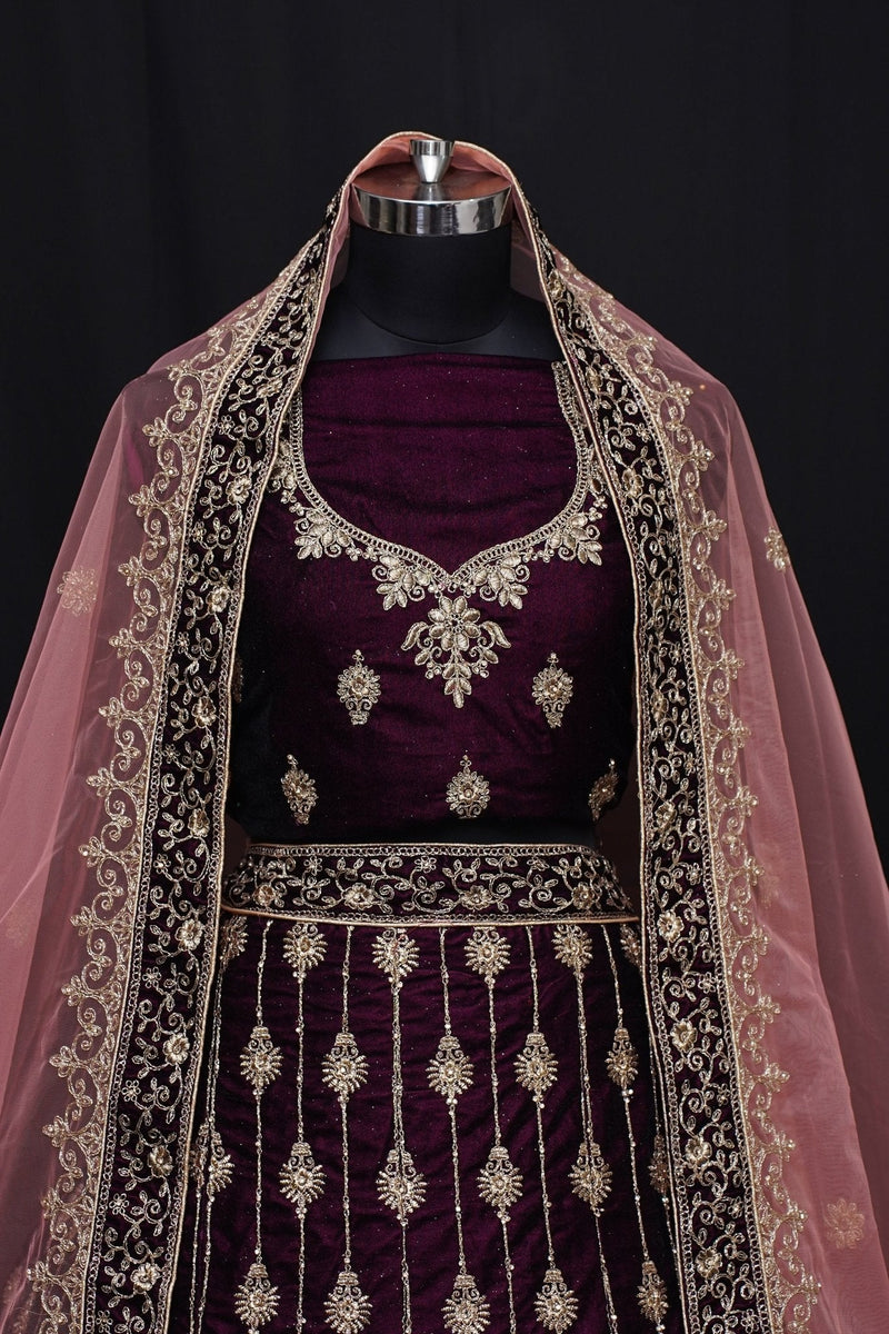 Velvet Bridal Lehenga Choli - Swain couture