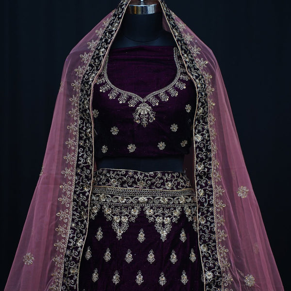 Velvet Bridal Lehenga Choli - Swain couture