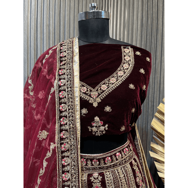 Velvet Bridal Lehenga Choli - Swain couture