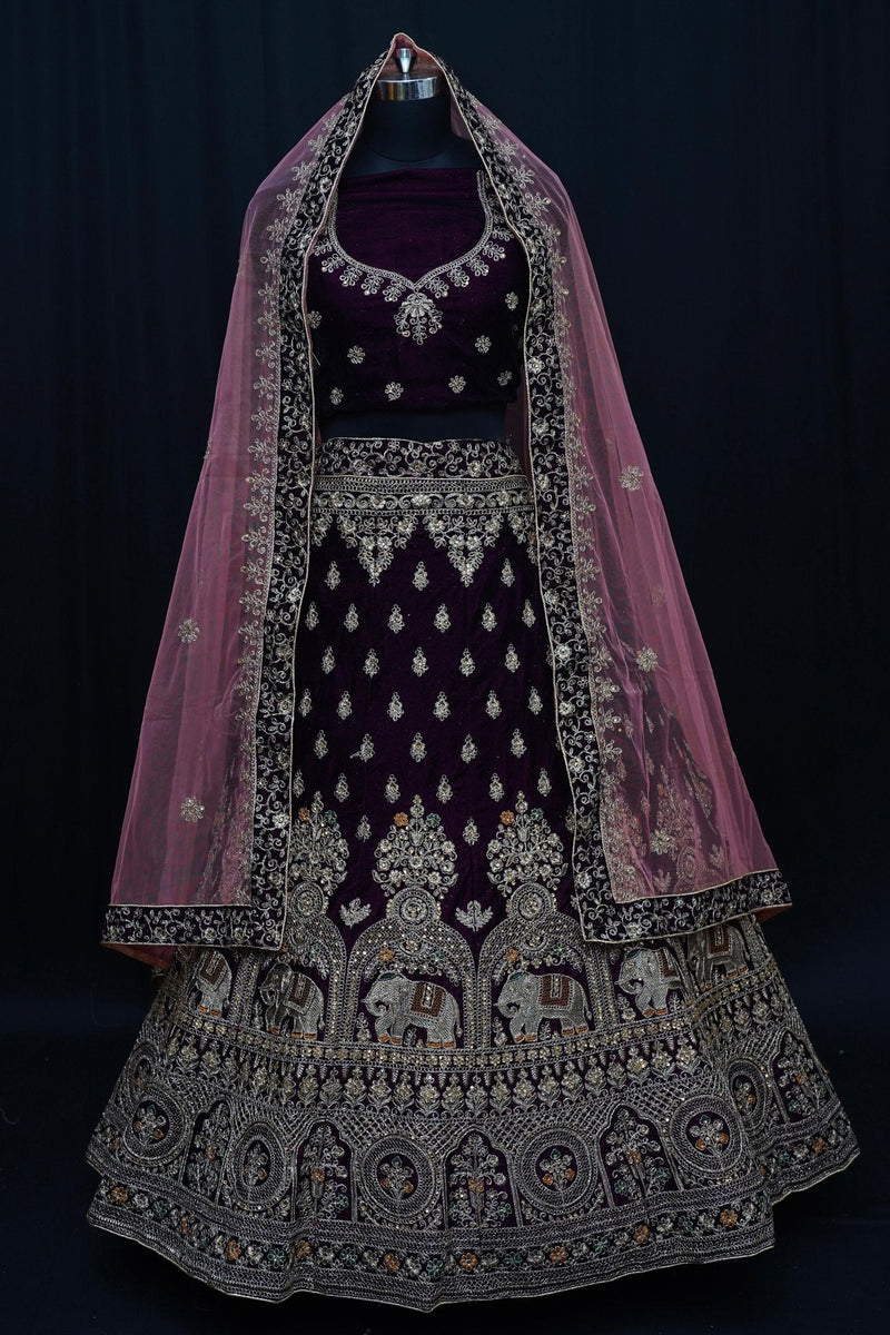 Velvet Bridal Lehenga Choli - Swain couture