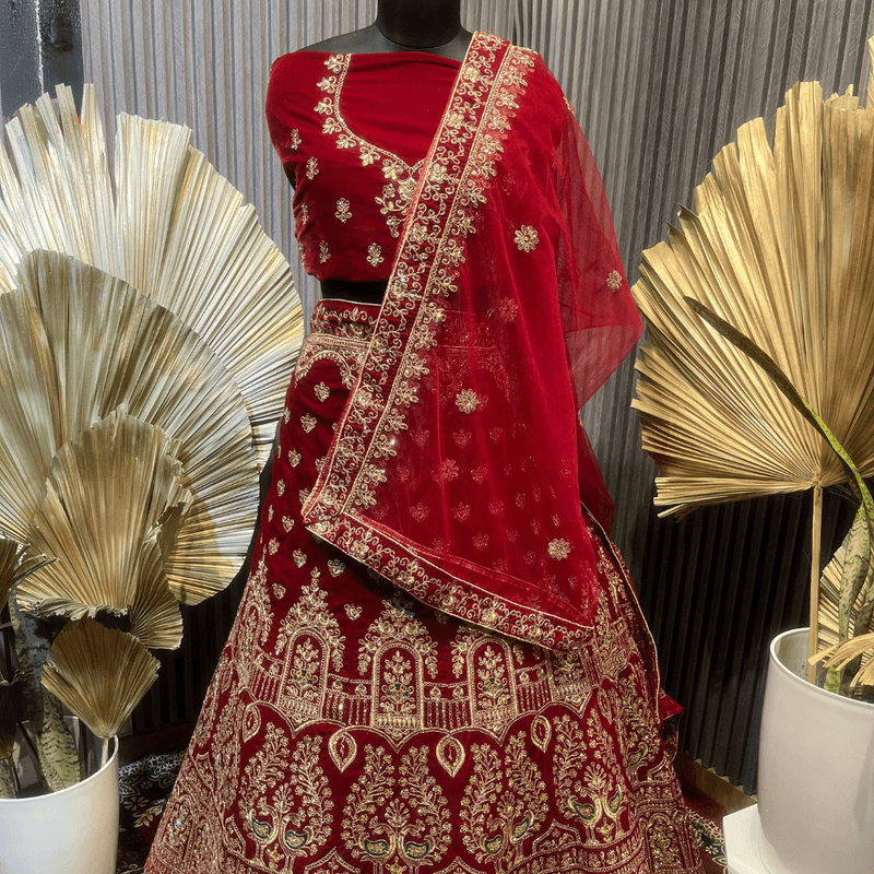 Velvet Bridal Lehenga Choli - Swain couture