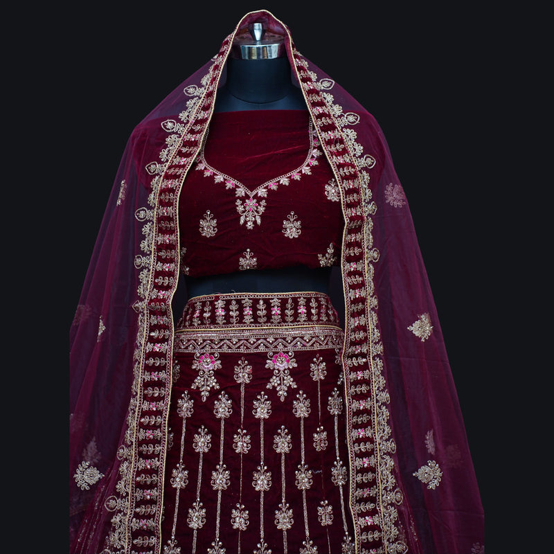 Velvet Bridal Lehenga Choli - Swain couture