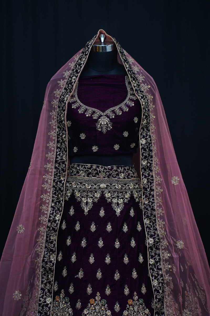 Velvet Bridal Lehenga Choli - Swain couture