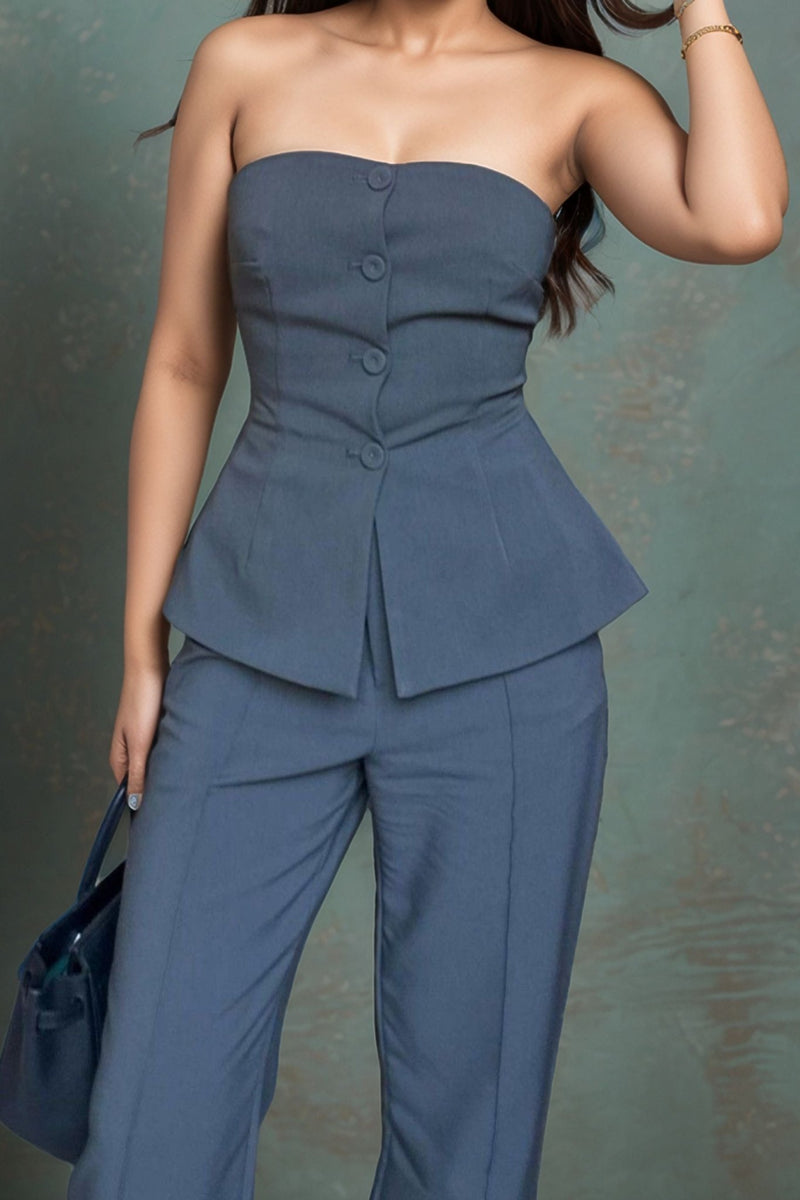 Women's Elegance: Grey Strapless Vest Top and Pant Co - ord Set - Swain couture